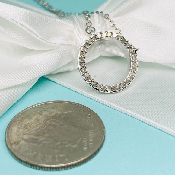 Diamond circle necklace .10 carat 925 silver 16-17”  NEW - Picture 4 of 5